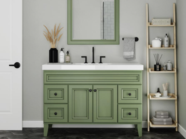 Marcus style vanity in Birch with a Pistachio finish