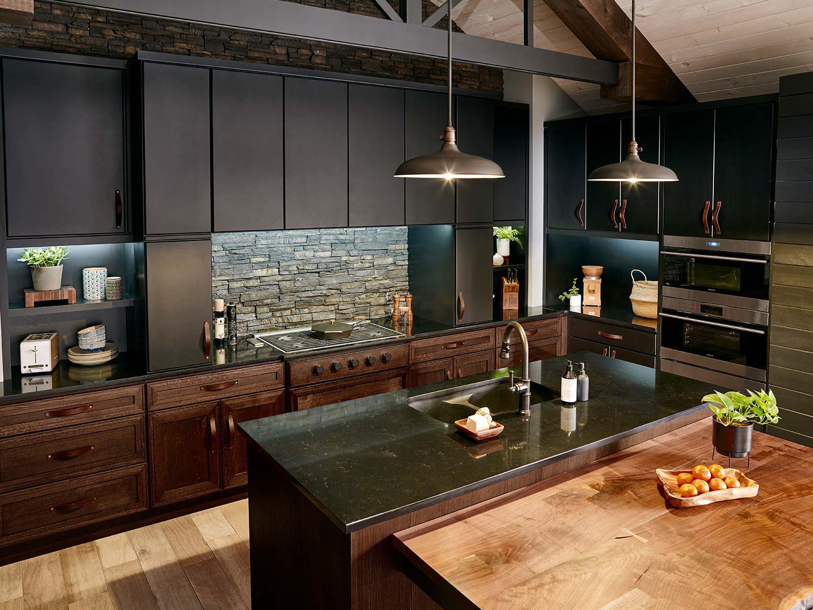 Black cabinets in a moody kitchen design