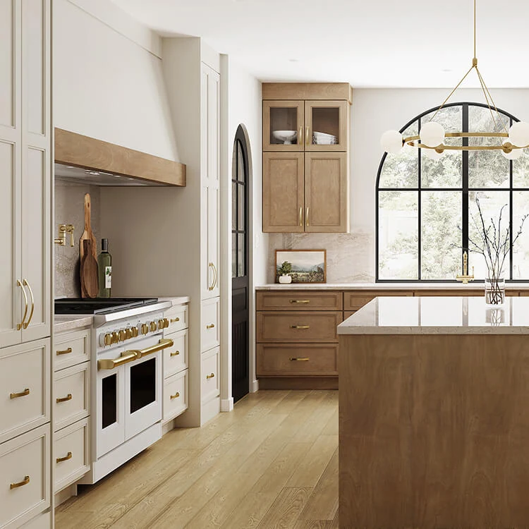 Light brown and white kitchen.