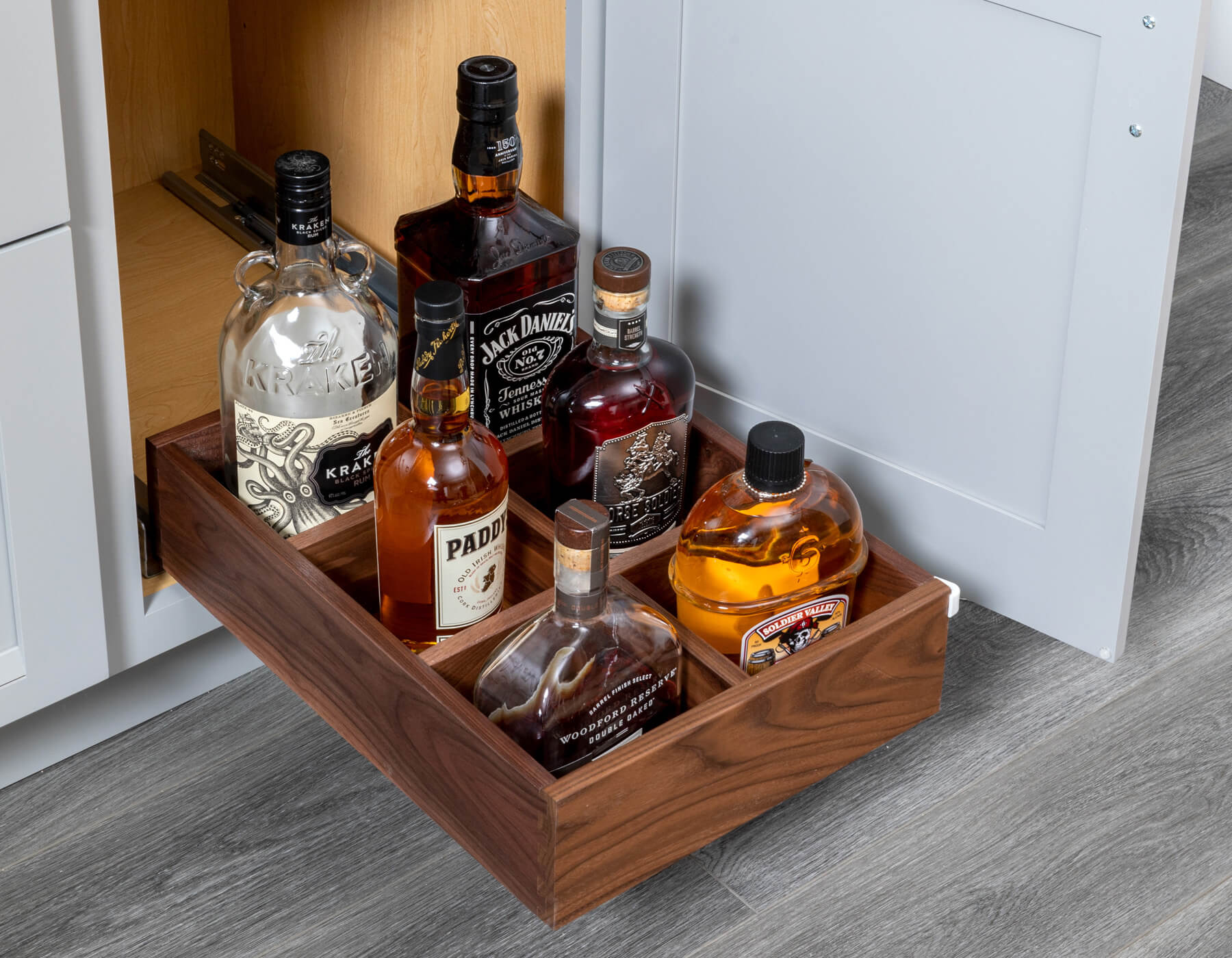 Bar bottle storage.