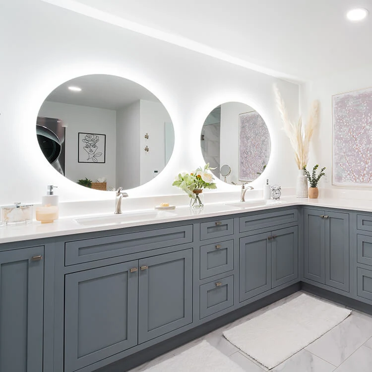 Grey painted cabinet color, one of our faves.