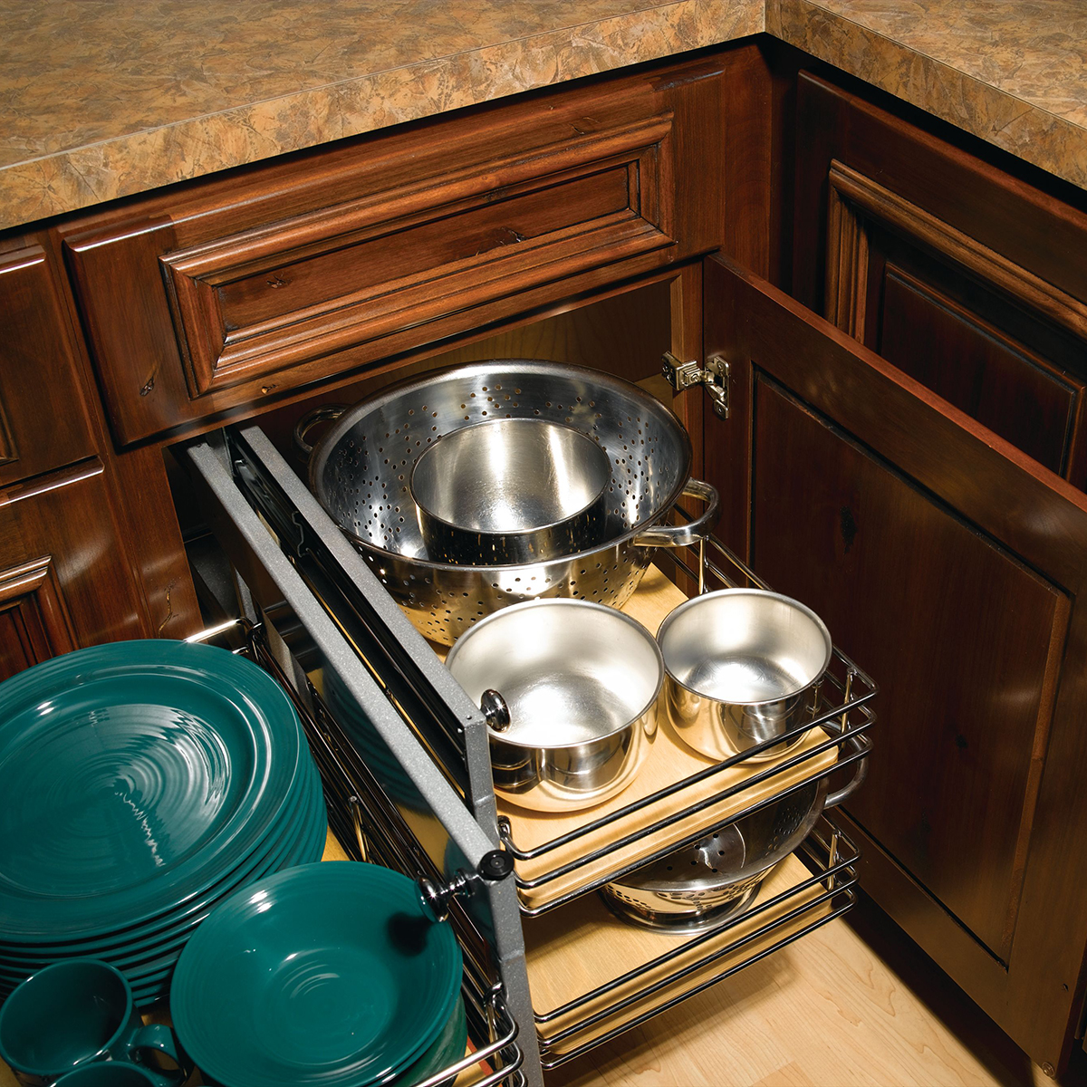 Blind Base Corner Cabinet with Chrome Slide-out Storage