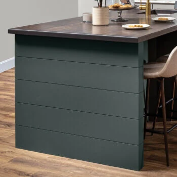 A kitchen island box end cap from Bertch with shiplap panels in a painted finish.