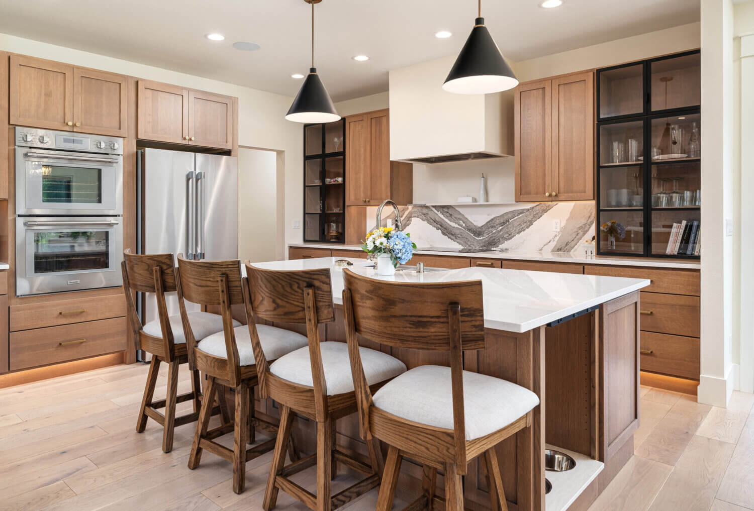 Beautiful Quarter Sawn Oak with Bertch's Driftwood stain on Quincy flat panel door style