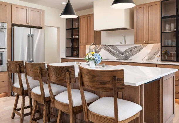 Beautiful Quarter Sawn Oak with Bertch's Driftwood stain on Quincy flat panel door style