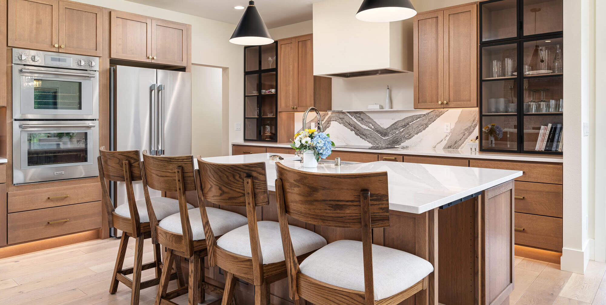 Beautiful Quarter Sawn Oak with Bertch's Driftwood stain on Quincy flat panel door style