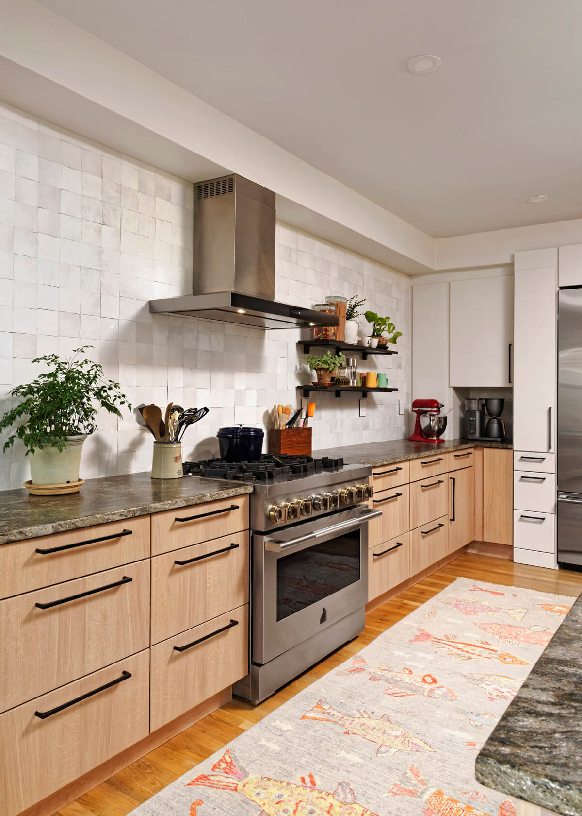 Slab style kitchen cabinets with no upper cabinets