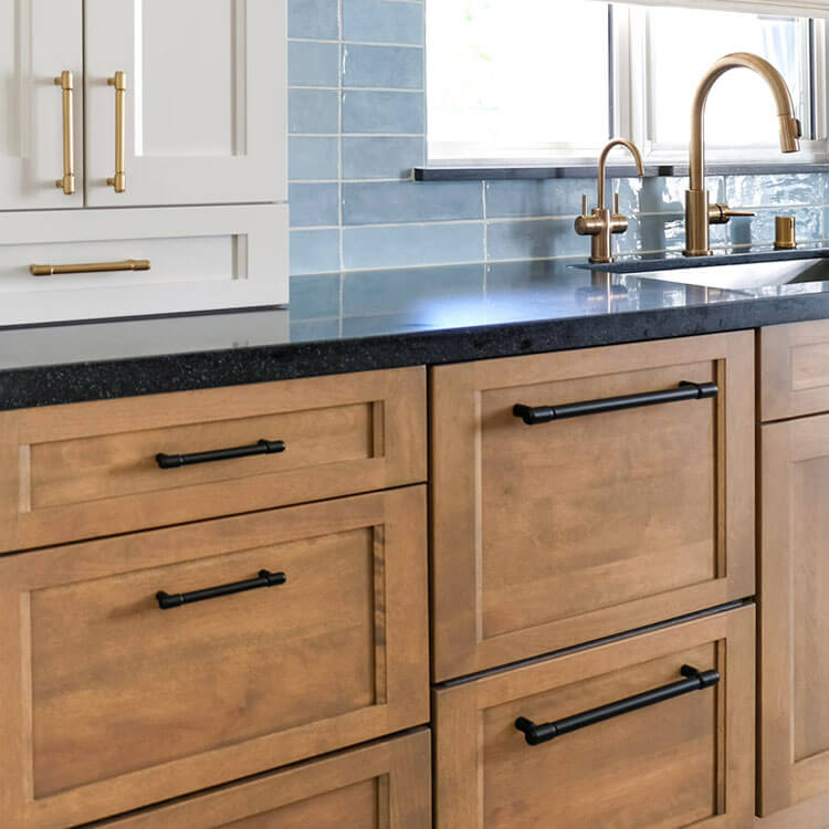 Bertch frameless kitchen cabinetry, shown here in Driftwood finish
