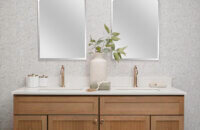Bertch's much anticipated reeded door style, Reedlyn, shown in Cashew stain on Cherry wood.
