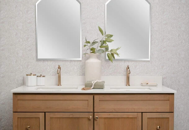 Bertch's much anticipated reeded door style, Reedlyn, shown in Cashew stain on Cherry wood.