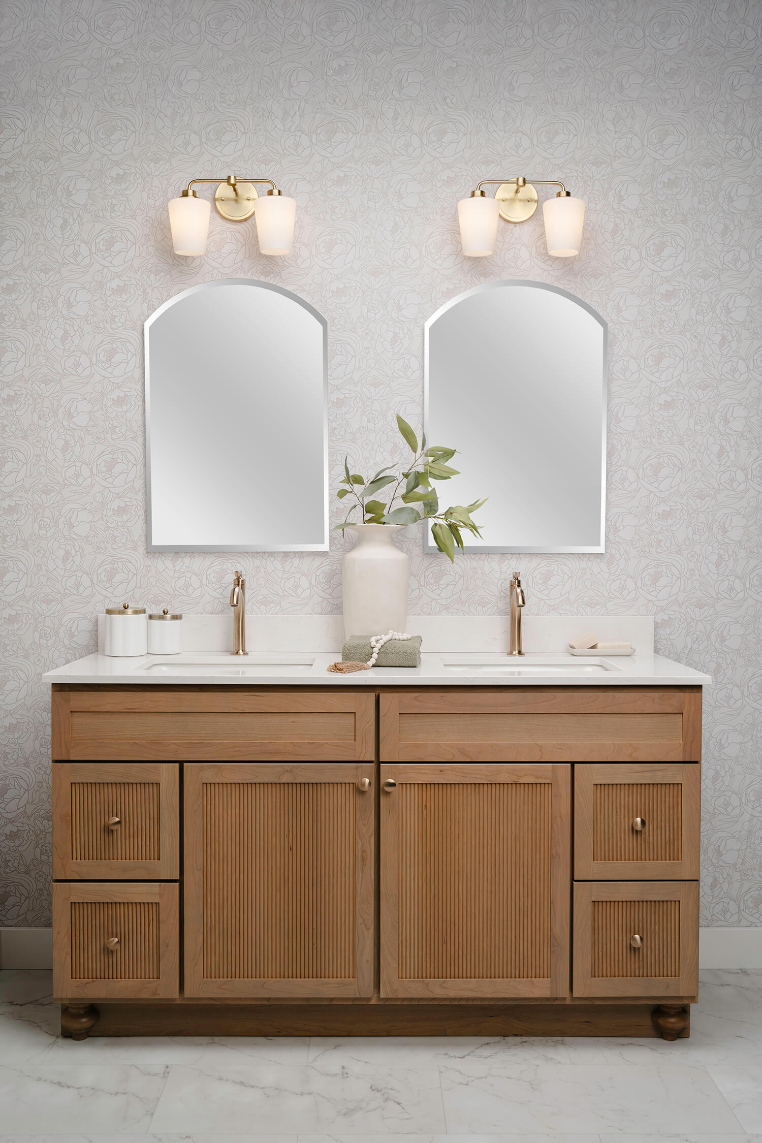Bertch's much anticipated reeded door style, Reedlyn, shown in Cashew stain on Cherry wood.
