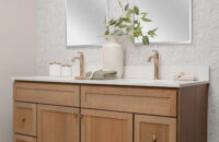 Bertch's much anticipated reeded door style, Reedlyn, shown in Cashew stain on Cherry wood.