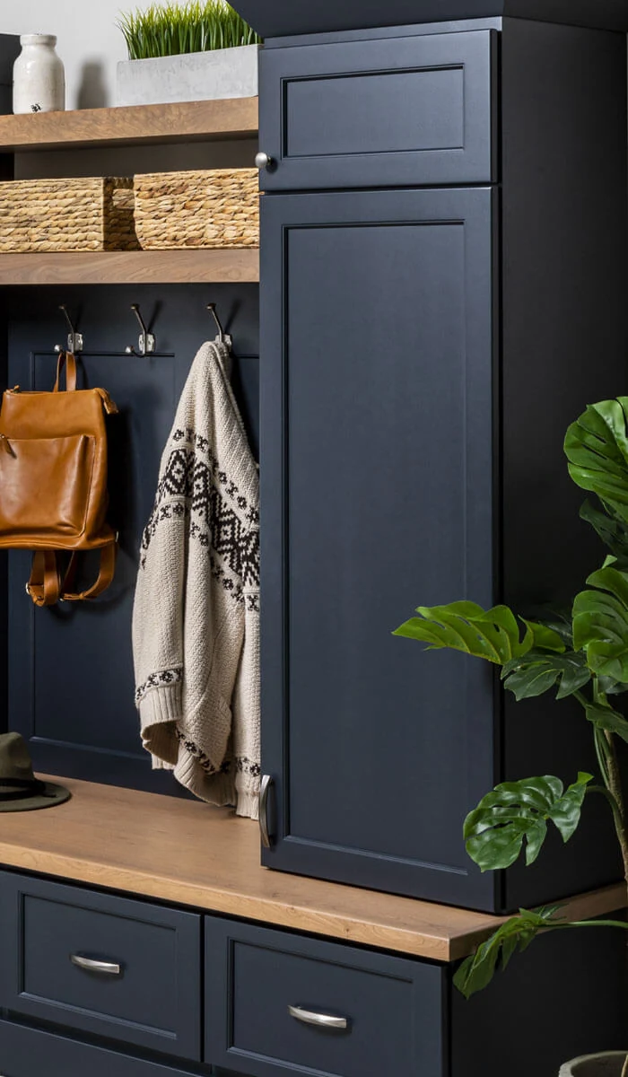 Indigo mudroom with Driftwood bench seating