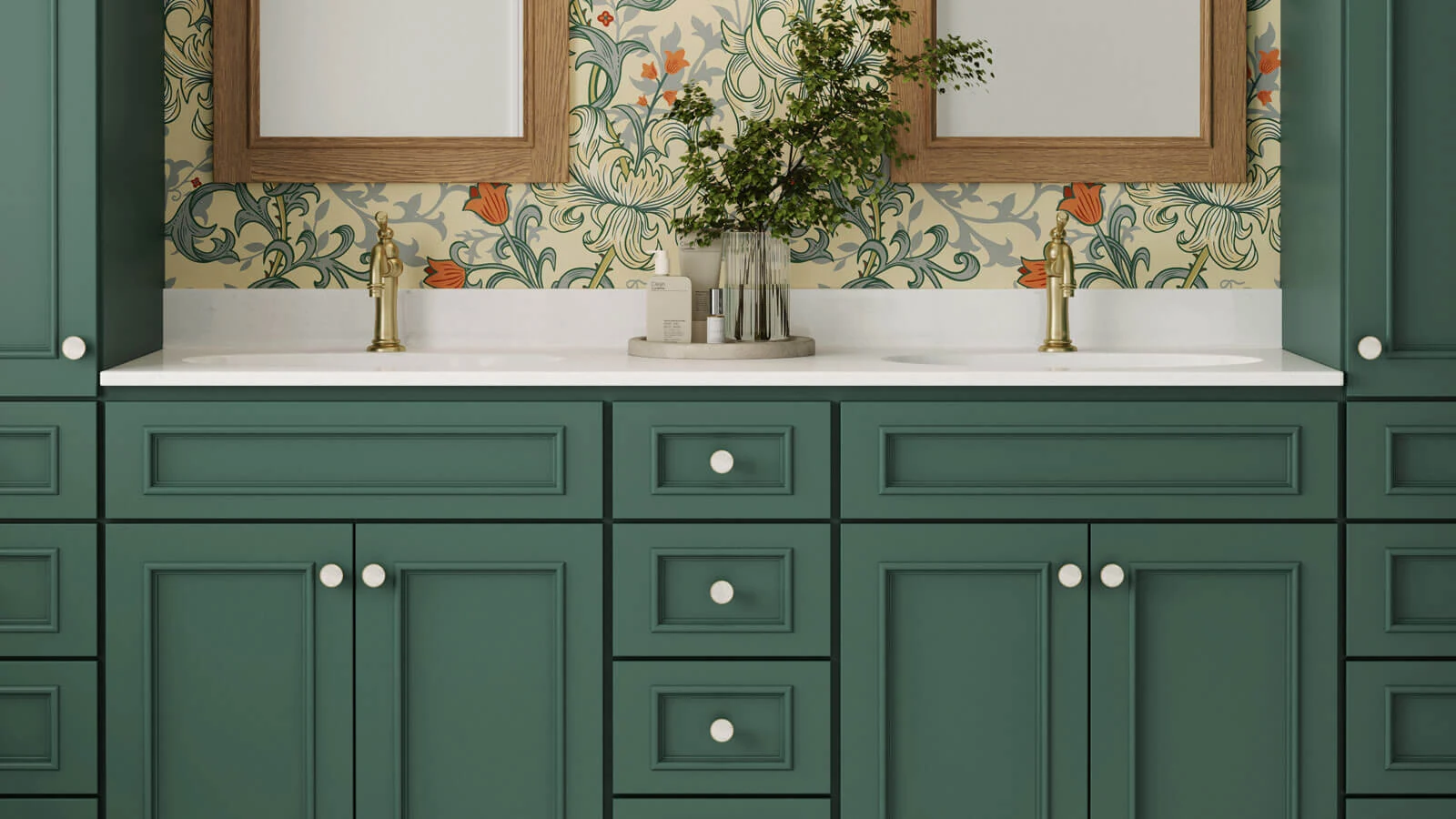 Bertch's Melrose vanity style shown in Juniper painted finish