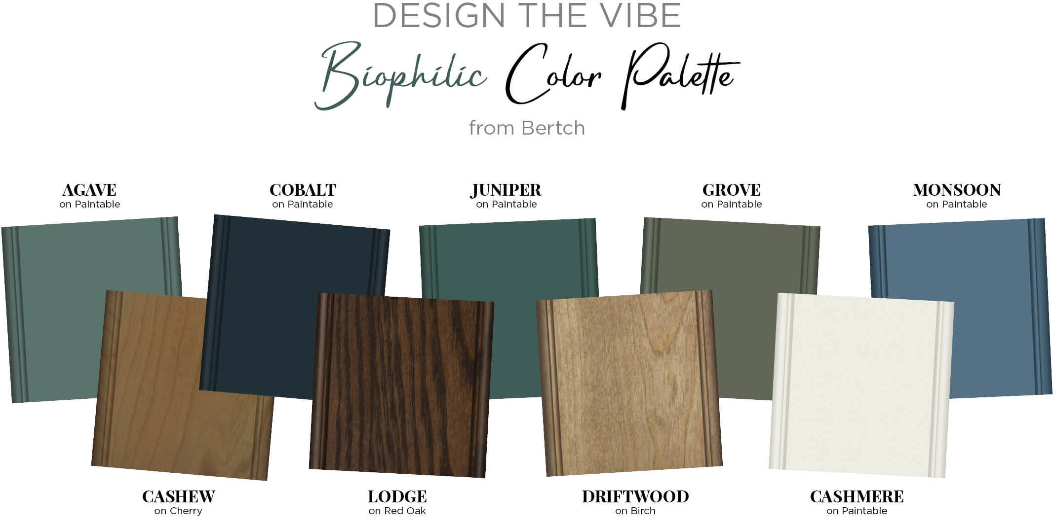 collage of beautiful paint colors and stains, depicting a biophilic color pallette