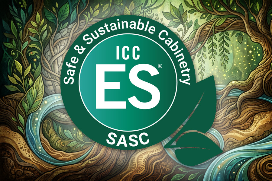 ICC-ES logo overlaid on an illustration of environmental elements