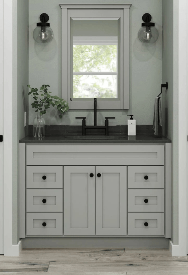 5. Greige and Warm Taupe: The New Neutral As cool grays continue to fade, warmer neutral tones are taking center stage. A greige bathroom vanity blends the softness of beige with the versatility of gray, creating a balanced look that works across traditional and contemporary styles. These warm taupe and mushroom-inspired shades complement natural materials, layered textures, and matte black or bronze fixtures. The result is a bathroom that feels refined, comfortable, and effortlessly current. Bertch tip: Greige is the new go-to warm neutral. Pair it with creamy walls or natural-stone tile for a refined, comfortable feel. It’s a safe, resale-friendly choice that looks current in both traditional and modern baths. Bertch finishes that align with this trend include Dune and Loft.